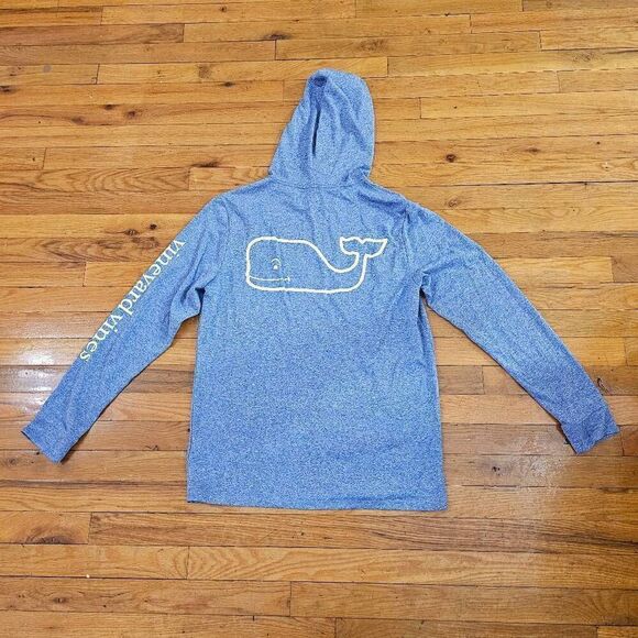 Vineyard Vines Mens Blue Neon Green Logo Long Sleeve Hood Shirt S - Picture 3 of 7